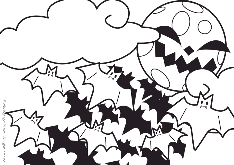 Loads of bats and a Halloween pumpkin in the sky