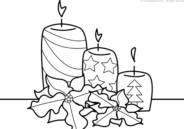 Three candles of different sizes and patterns