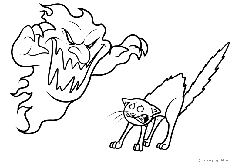 Ghost scares a cat | Coloring Pages 24