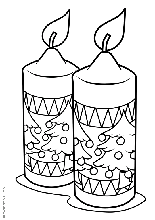 Close up of two candle lights with christmas motif