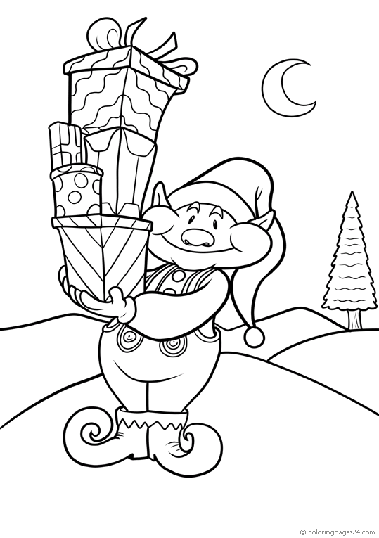 A pig in fine clothes balances a pile of Christmas presents.