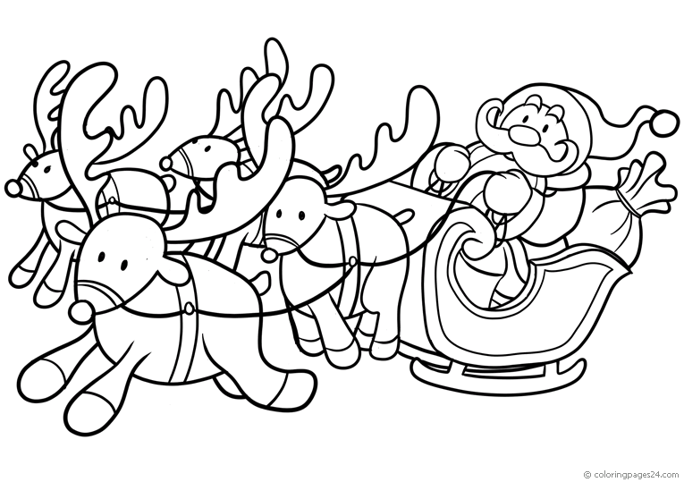 Four reindeer pulls Santa Claus and his sledge