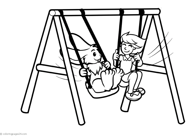 A girl and her rabbit friend swinging