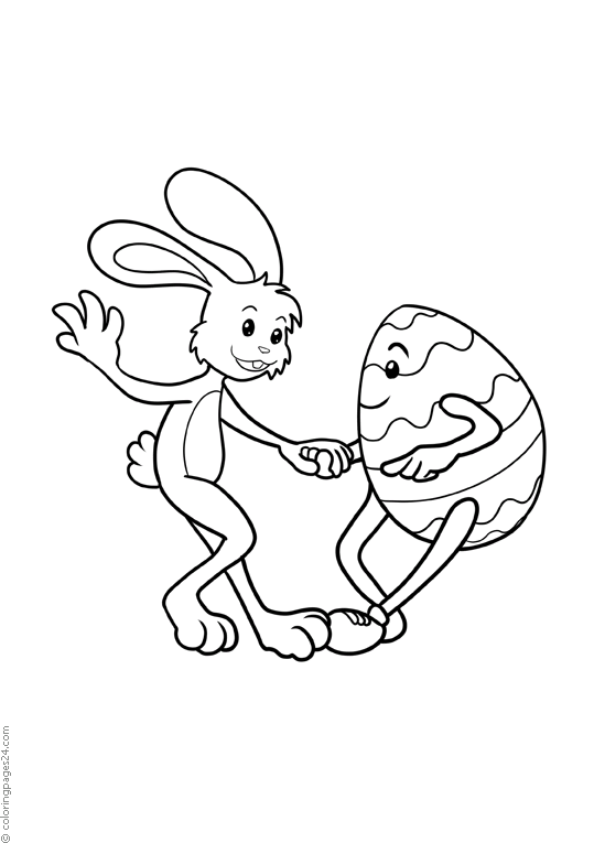 A rabbit dances with an Easter egg