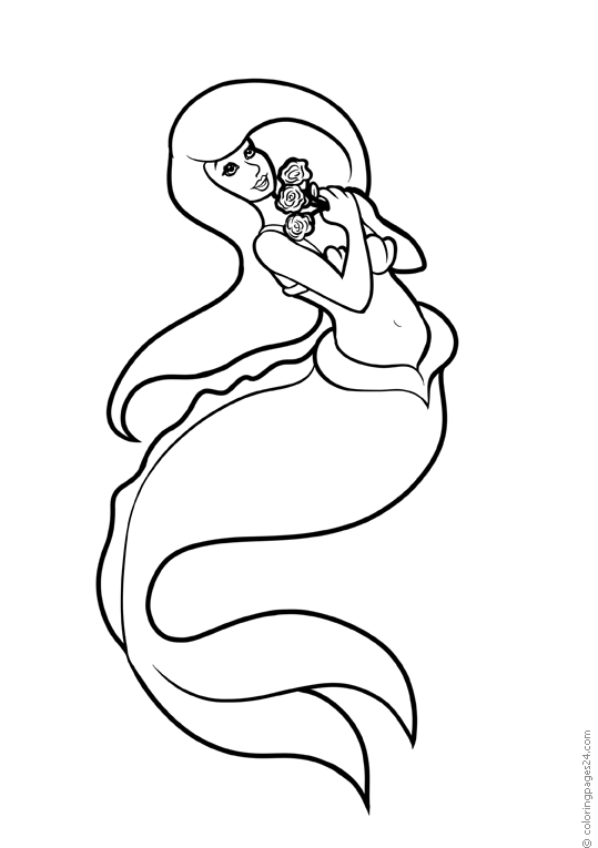 Mermaid holds a bouquet of roses