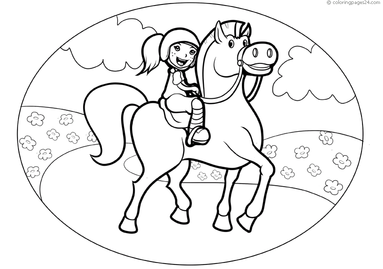 Girl with helmet riding on a lovely horse