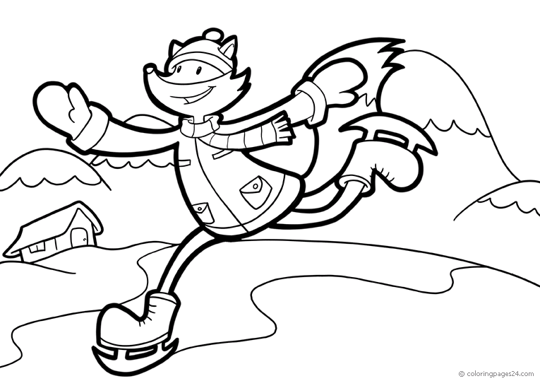 A fox dressed in winter clothes is ice skating