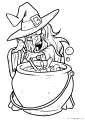 Witch in hat is preparing her stew