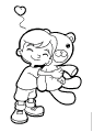 A boy hugs his big teddybear