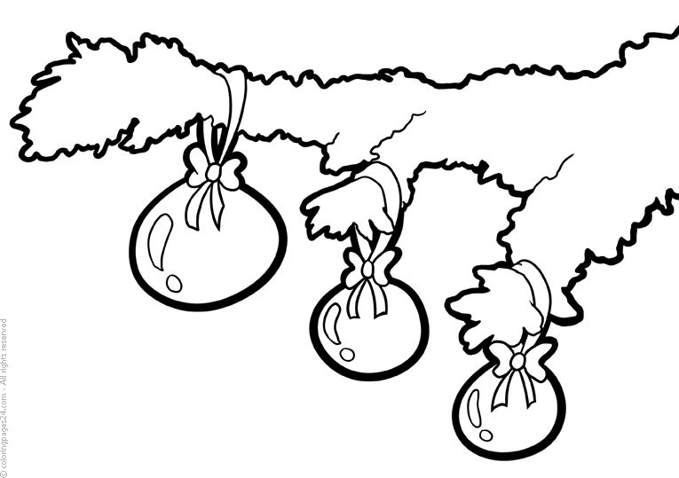 Close up of three christmas balls hanging on a branch