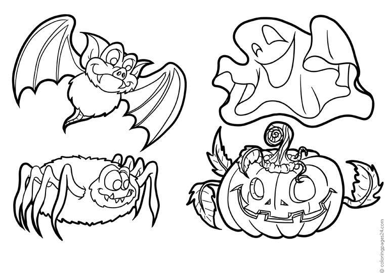 Cute Halloween picture with bat, spider, pumpkin and ghost