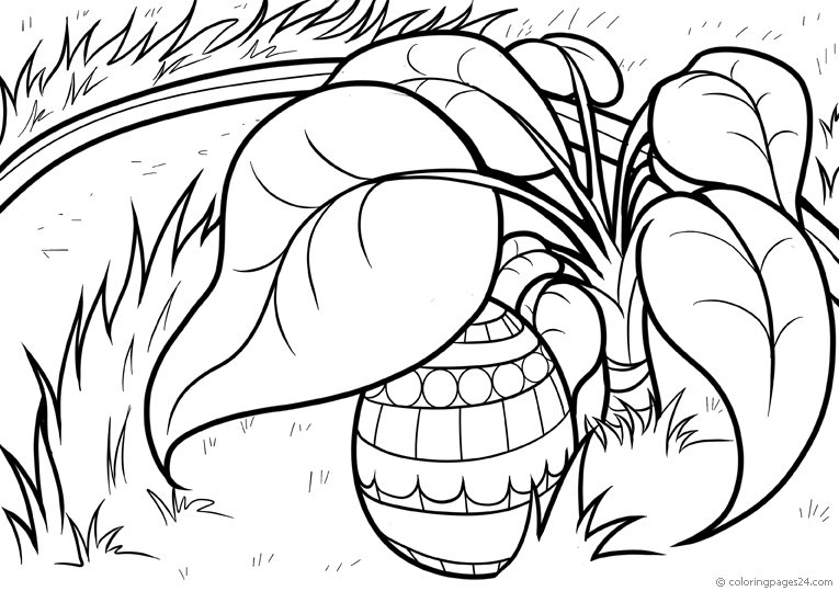 Easter eggs hidden under some big leaves