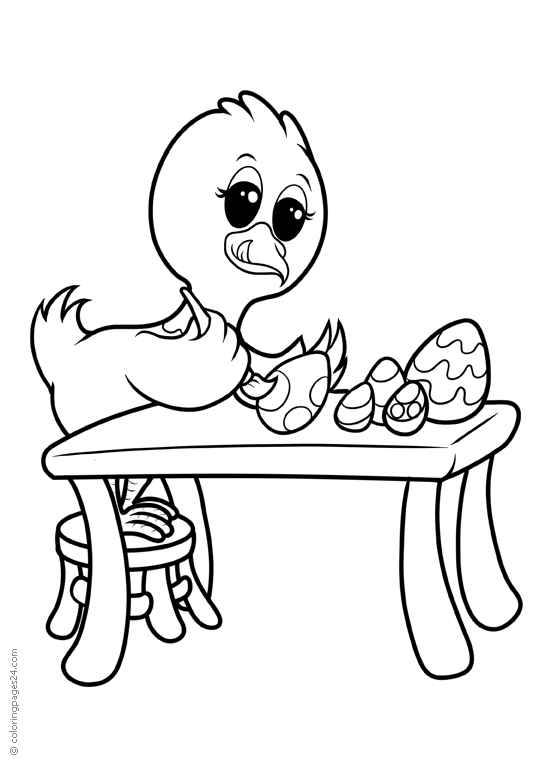 A chicken paints Easter eggs