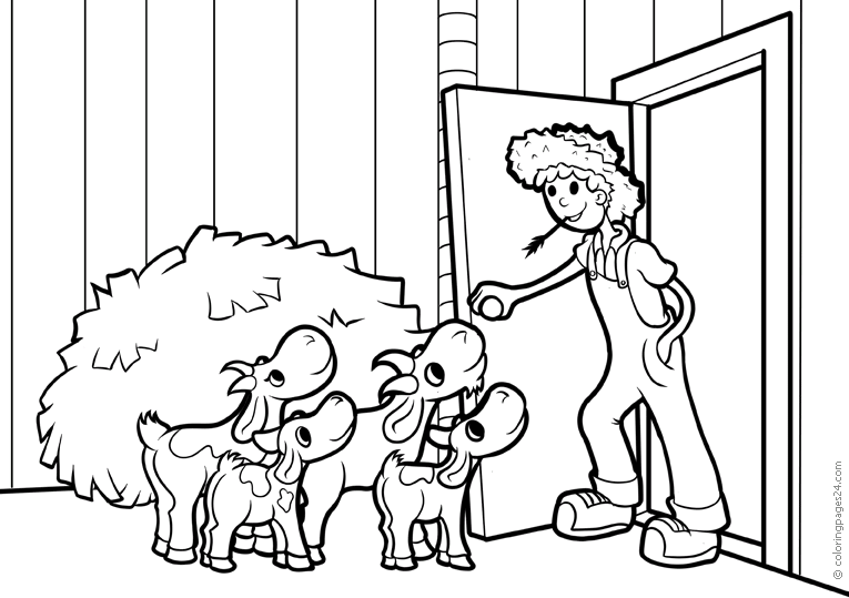 The farmer opens the door and greets his calves
