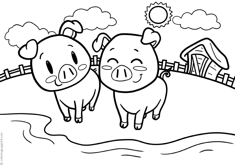 Two happy pigs on the farm
