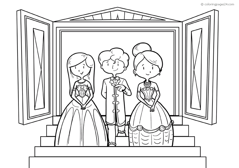 Groom and bride and marshal on a staircase
