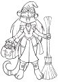 Character with a broom and halloween bag