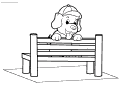 A happy dog stand on a bench