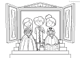 Groom and bride and marshal on a staircase